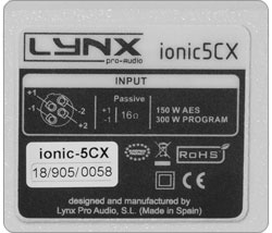 Rear panel Ionic-100 Lynx Pro Audio